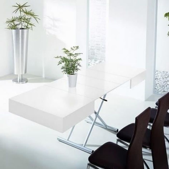 TABLE BASSE RELEVABLE EXTENSIBLE BLANC LAQUÉ SMART XXL