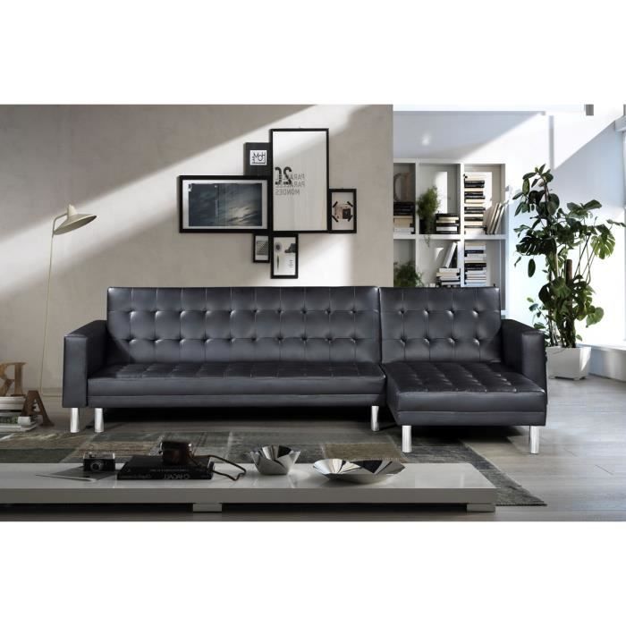 Canapé d'angle 5 places Noir Simili Design