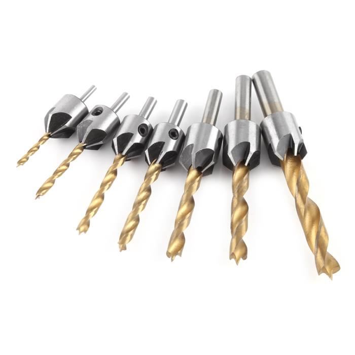 7pcs forets a fraiser Outil de chanfrein a bois foret alesoir de charpentier -STR