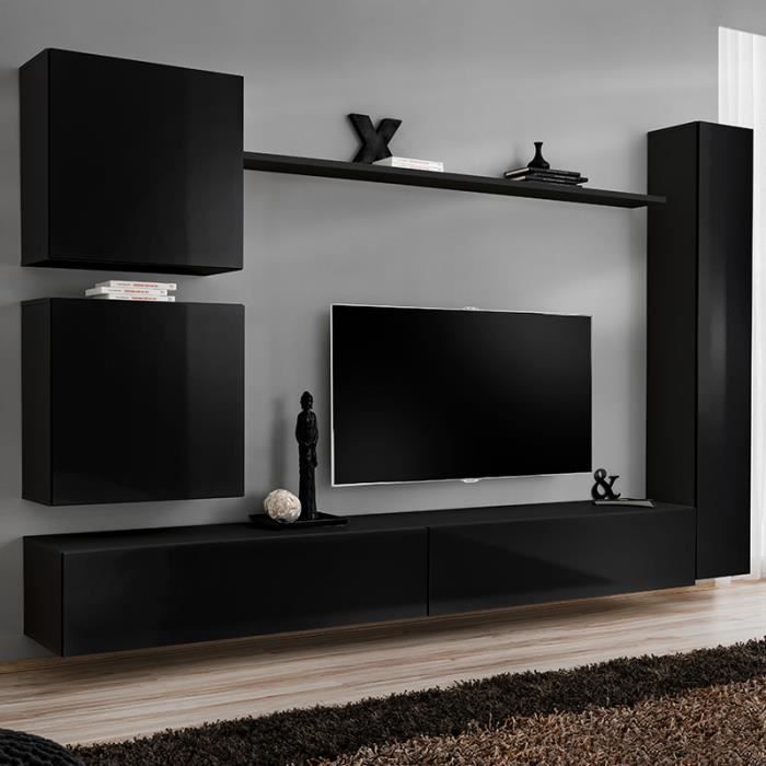 Meuble tele suspendu noir LISSANDRO 4 L 280 x P 40 x H 180 cm Noir