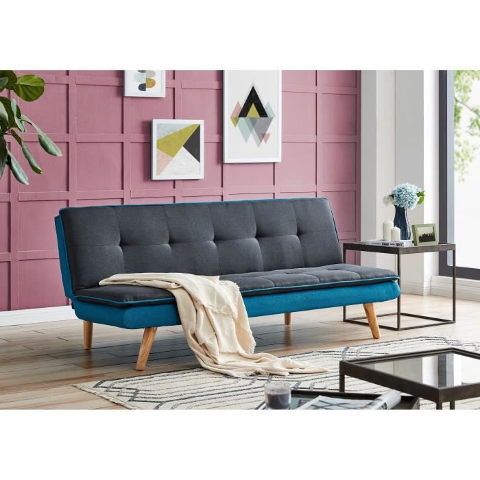 Banquette clic clac convertible scandinave en tissu bleu SANDER