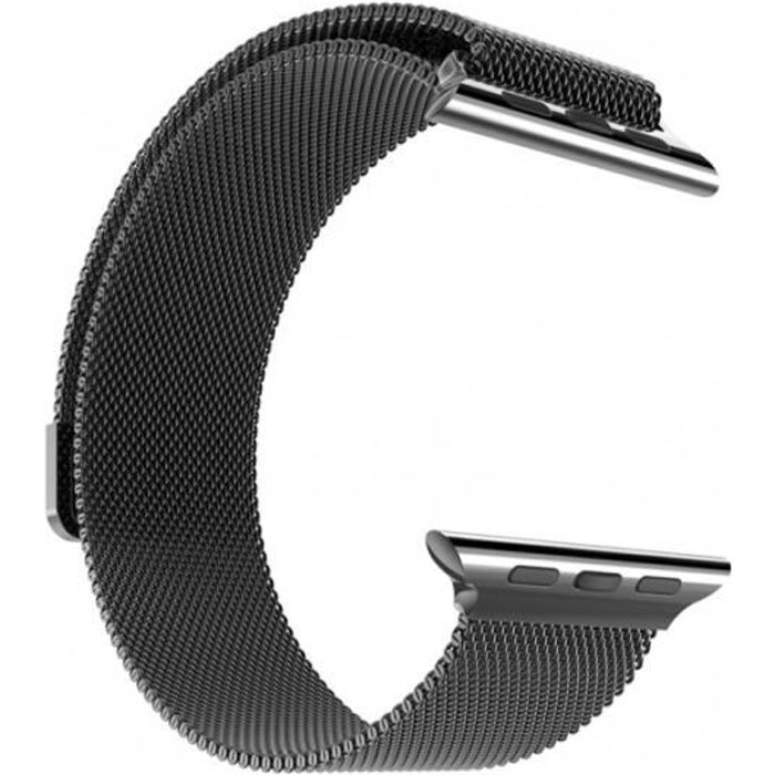 Bracelet Acier Milanais pour Apple Watch 38mm 40mm Série 6 5 4 3 2 SE Couleur Noir