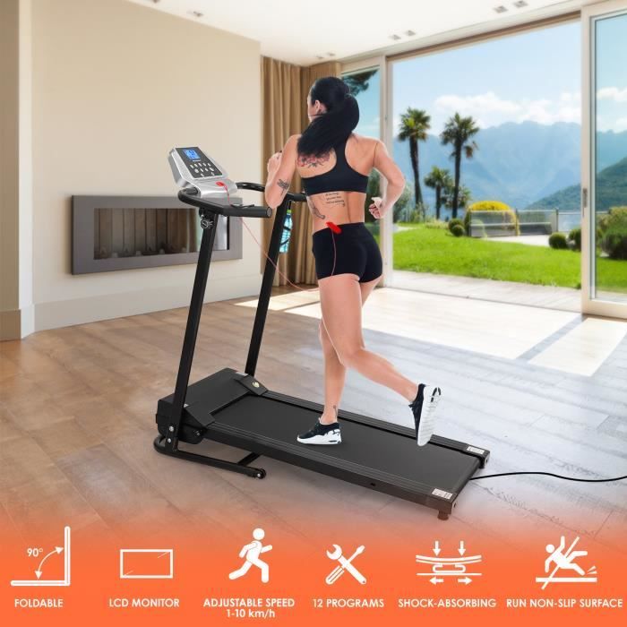 Tapis de course pliable - 1 à 10 Km/h - écran LED multifonctions - 128 x 50 x 118 cm