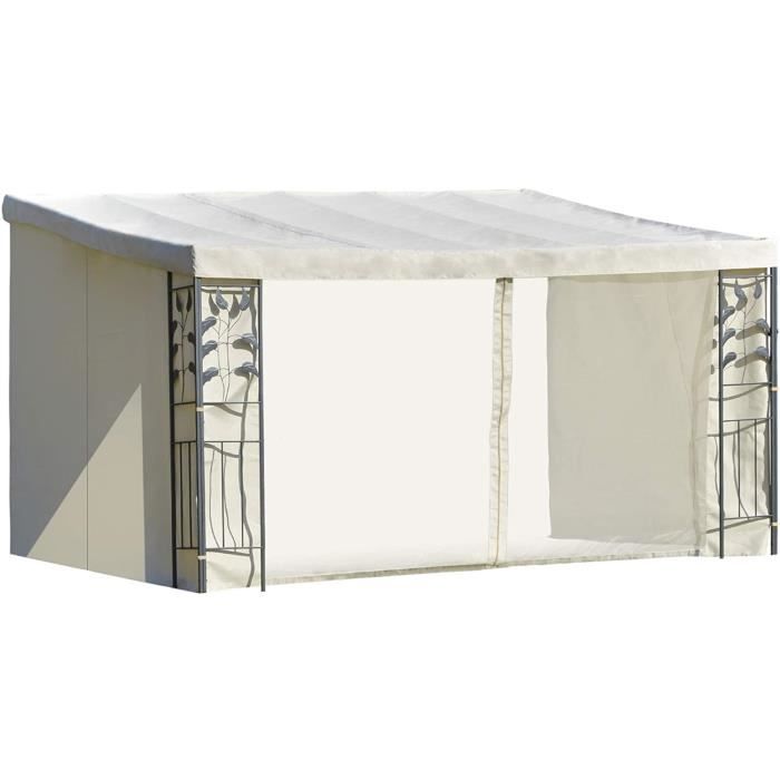 Outsunny Pergola adossable dim. 4L x 3l x 2,7H m pavillon de Jardin Toile Polyester Haute densité moustiquaires crème Structure 8