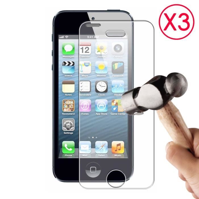 Lot de 3 Vitres de protection anti-chocs en verre trempé pour Apple iPhone 5/5S/5C