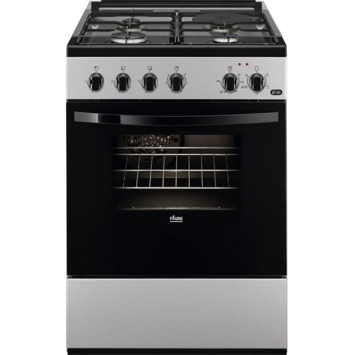FAURE - FCM650HCSA - Cuisinière mixte - 3 foyers gaz + 1 foyer électrique - Four électrique - 54L - A - L60cmxH88,9cm - Silver