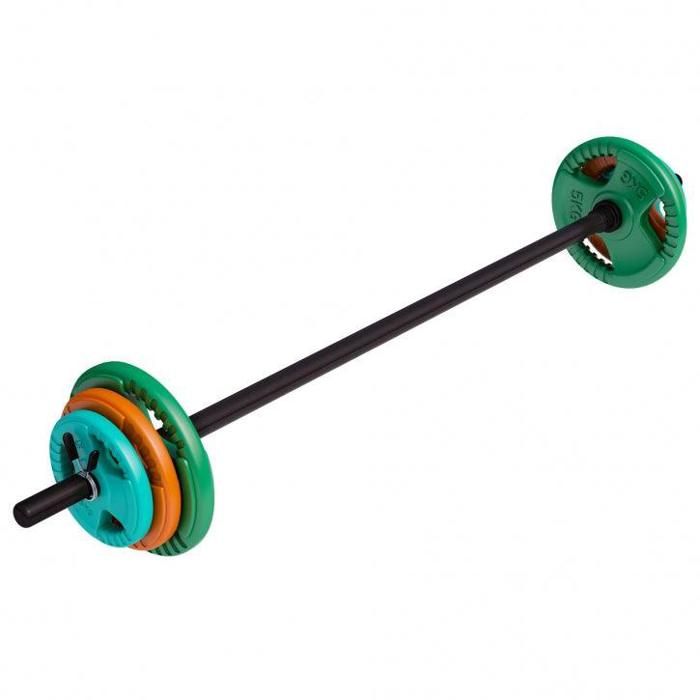 Gorilla Sports - Barre légère aerobic de 130cm + 17,5kg des poids en caoutchouc grip Multicolore