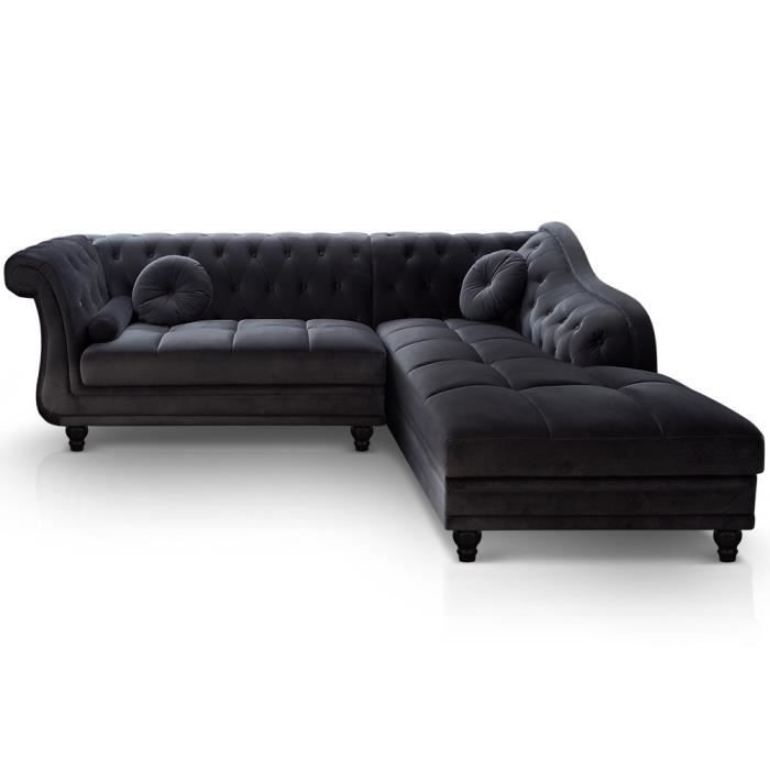 Canapé d'angle Noir Velours Contemporain Confort