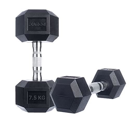 POWRX- Haltères hexagonale / Revêtement en caoutchouc / Poids: 2 x 7,5 kg