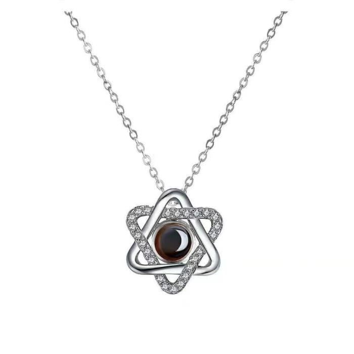 Je T'aime Collier 100 Langues Projection D'amour Pendentif Collier Bijoux pour Femmes - Argent