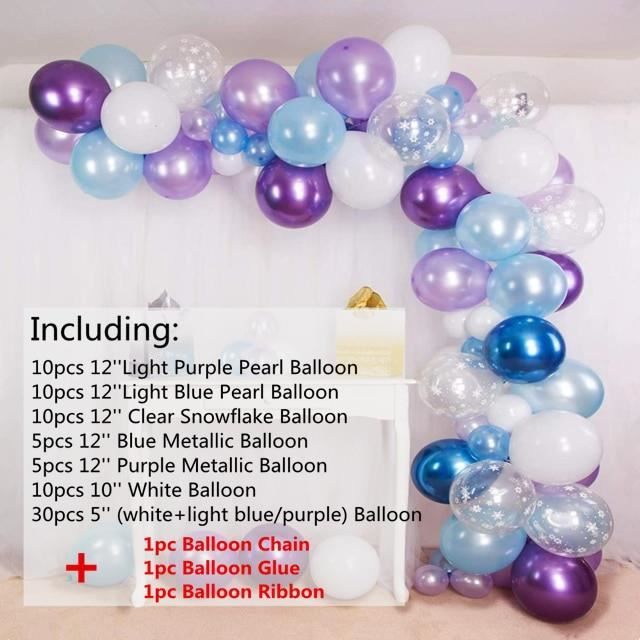 83pcs -Guirlande de ballons princesse Elsa et Anna en arc, Kit de fête d'anniversaire, reine des neiges, en Latex, chaîne, décoratio
