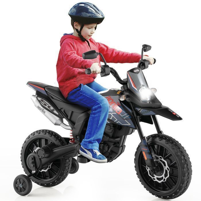 Moto Électrique Enfant COSTWAY Moto-cross (RX125) 12V 7AH 2 Moteur - 55 à 6 km/h Phares Klaxon Musiques USB 3 à 8 Ans Bleu