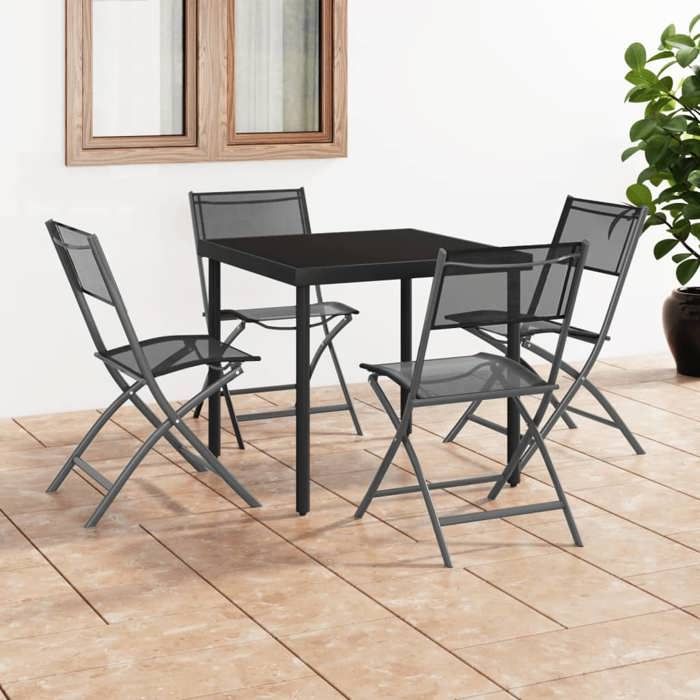 SALE 2025Chaises dextérieur pliables - lot de 4 - Fauteuils de Jardin - Noir Acier et textilène - 45x54x86 cm135 Kg 1395