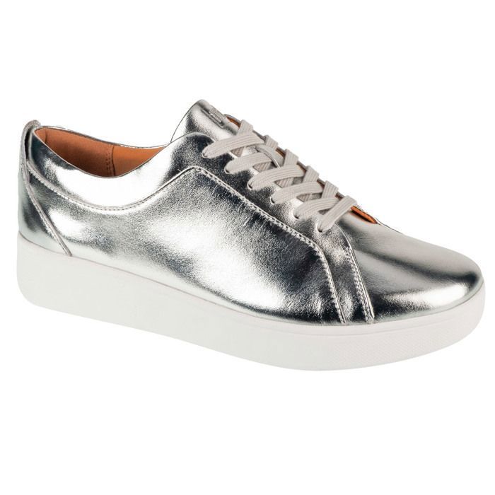 FitFlop FitFlop Rally Sneakers Femme - Baskets cuir argent lacets