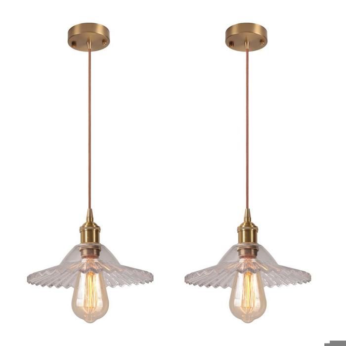 Diday Lot de 2 Suspension Luminaire IndustrielLustre Vintage Abat-jour en Verre Design Parapluie Style Nordique pour Salon Cafés