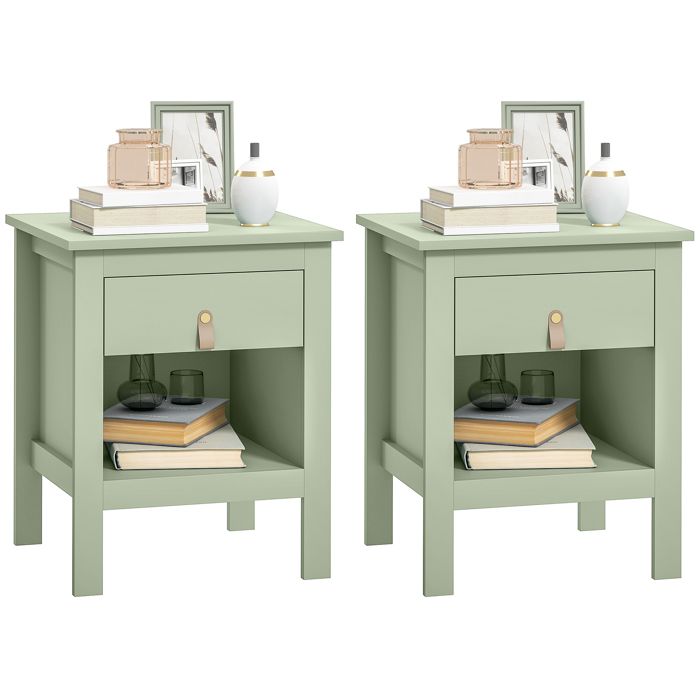 Lot de 2 tables de chevet - HOMCOM - tiroir et compartiment ouvert - 45 x 40 x 55 cm - vert