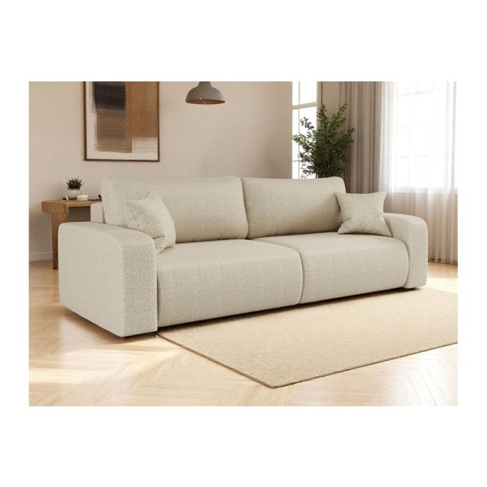 Canapé droit 3 places ALYA convertible en tissu bouclette - Beige Canapé droit 3 places ALYA convertible en tissu bouclette - Beige