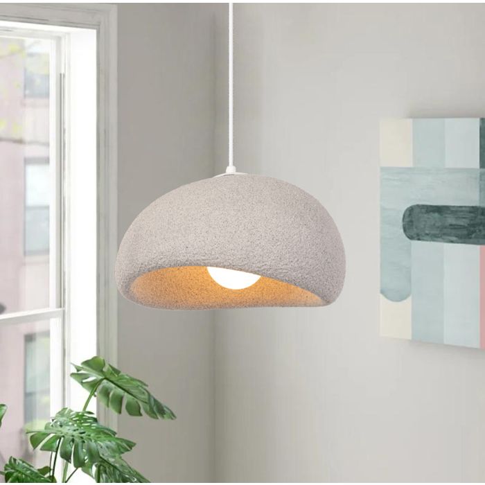 DLGLOLIN Suspension Vintage Lustre de Milieu du Siècle Abat-jour en Résine de Dôme Gris Ø40cm E27 Luminaire de Couloir Salon