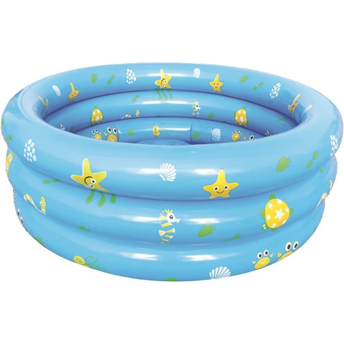 Piscine Gonflable Enfant 90x30 Cm – Bassin 3 Anneaux Avec Fond à Bulles – Idéale Jardin, Plage, Voyage – PVC épais Anti-dérapant