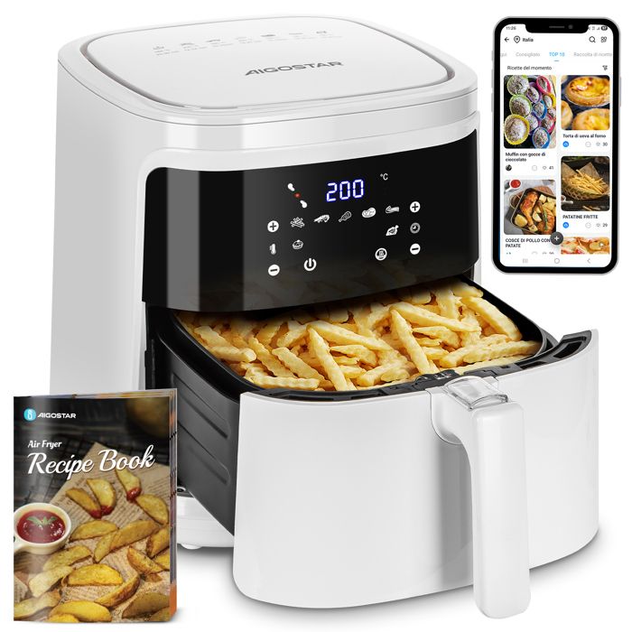 Air Fryer 1900W Friteuse sans Huile 7L. Écran Tactile 7 Programmes + MaintienFriteuse chaud WiFiSans BPA. - Aigostar