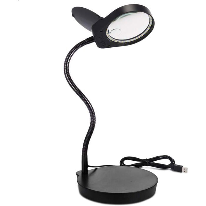 Lampe Loupe Magnifiante Sur Pied 10x - LED Réglable 5 Couleurs - Bras Flexible 360° - Alimentation USB - Pour Lecture, Modélisme, Réparation