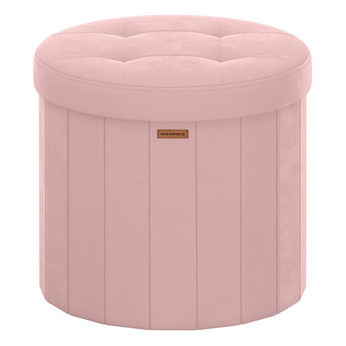 Tabouret de rangement rond repose-pieds avec couvercle amovible pliable montage facile en tissu peluche teddy