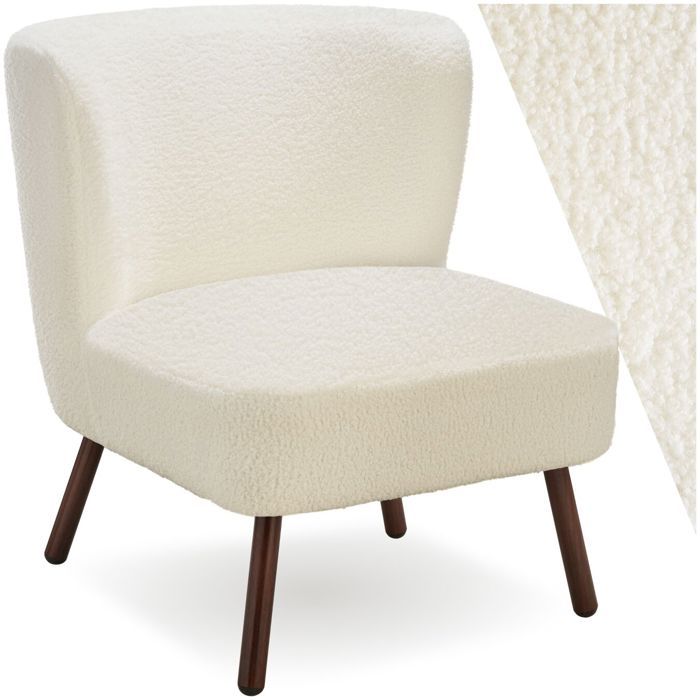 Chaise - TECTAKE - Fauteuil cocktail Teddy RODINA 2 rembourré revêtement bouclé dossier incurvé 61 x 68 x 69 cm - Blanc cassé