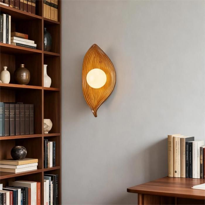 iDEGU Applique Murale Intérieur Moderne LED G9 Lampe Murale Vintage en Résine Abat-jour Design Feuilles Luminaire Chaud