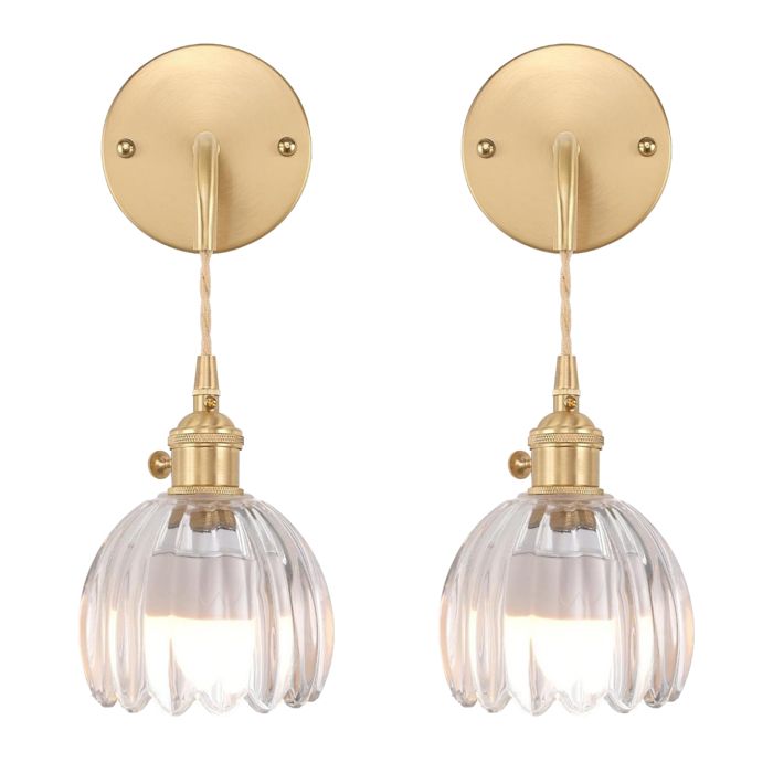 WOTTES 2 x Applique Murale Vintage Luminaire Bras Réglable Lampe Murale Abat-jour en Verre Transparent pour Chambre Salon Couloir