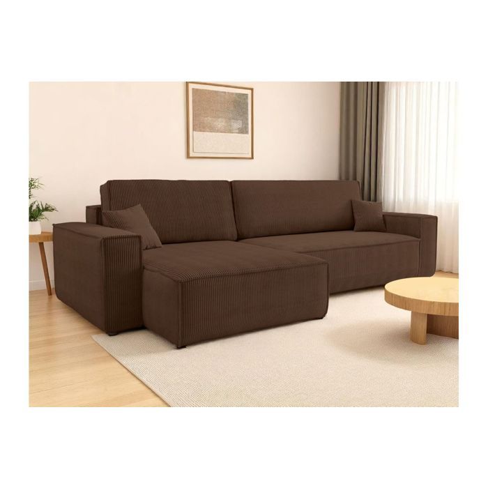 Canapé FARAH dangle max réversible et convertible 5 places en velours côtelé - Marron