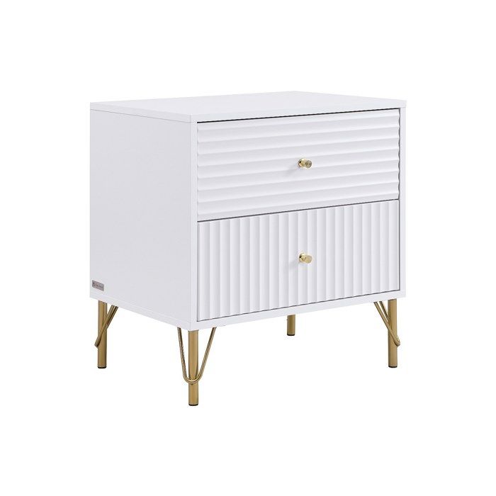 Table de chevet 2 tiroirs - Blanc - LOUREO
