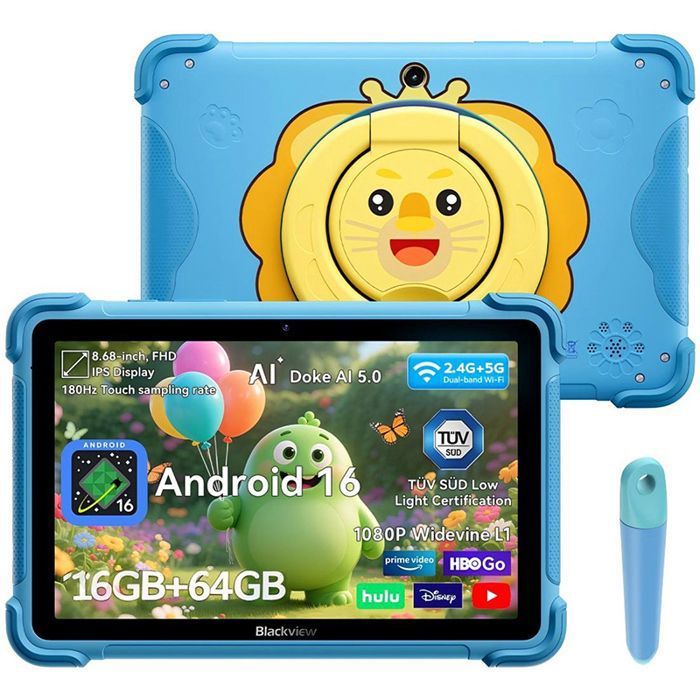 Tablette Éducative Enfant Blackview Link 1 Kids Android 16 16Go+64GoÉcran IPS 868 Contrôle ParentalGoogle Kids SpaceAnti Choc