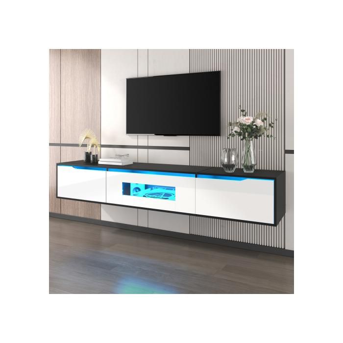 BLOSSOM Meuble TV 180 x 35 x 30 cm mit LED3 Tiroirsfinition brillanteadaptable en fixation muralerectangle -Blanc