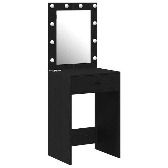 Coiffeuse moderne - vidaXL - Chêne noir - 50x41x135 cm - Éclairage LED - USB - 2 tiroirs - Miroir plan - Rangement