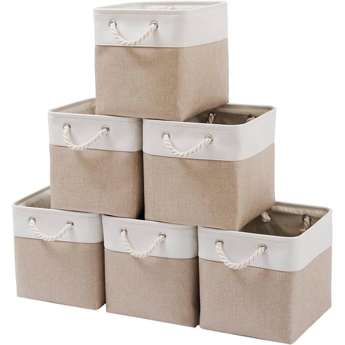 Lot de 6 grands bacs de rangement pliables en tissu avec cordes de 28 x 28 x 28 cm pour la maison.