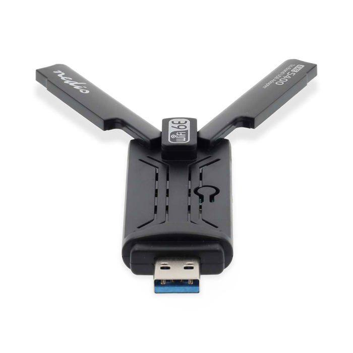 Nedis Netwerk-Dongel - Wi-Fi - AX5400 - 2.4/5/6 GHz (Triple Band) - USB3.0 - Wi-Fi-snelheid totaal: 5400 Mbps - Windows 10 / Windows 11