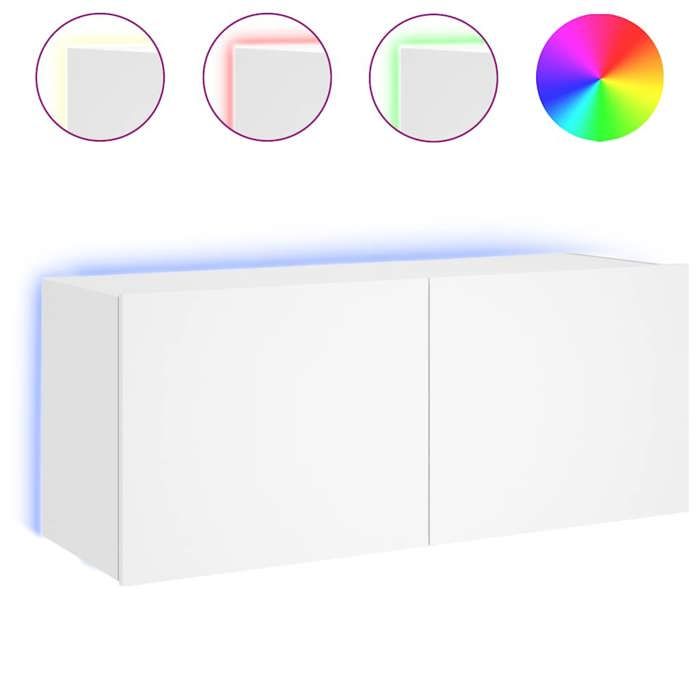 En solde Armoire TV murale - CLOUD - Meuble TV Suspendu Flottant - avec lumières LED - - blanc 100x35x41 cm LL2479