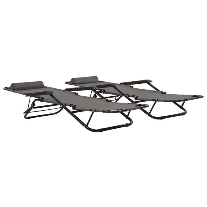 Sales SeasonChaises longues pliables（Lot de 2) - SHIELD - lit de jardin/Siège de jardin - avec repose-pied Acier Gris 7212694