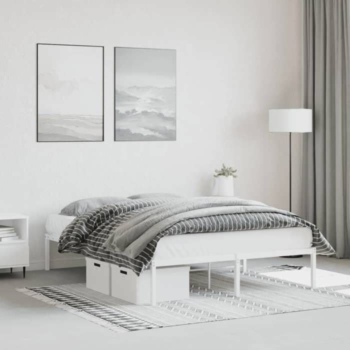 Soldes FlottantsLit double 140x200cm Structure de lit classique métal sans matelas blanc 140x200cm
