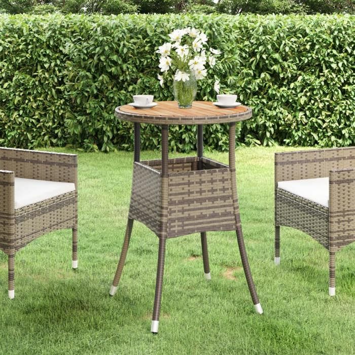 Soldes printemps Table terrasse - Gris - Table de jardin - 1 PC - Ø60x75 cm Acacia et résine tressée Gris T82
