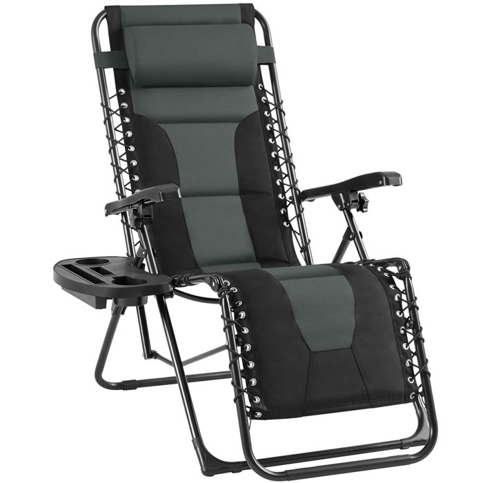 Yaheetech Fauteuil de Jardin Zéro Gravité Rembourré Fauteuil de Camping Inclinable avec Porte-gobelet 64 cm L Noir/Gris Yaheetech Fauteuil de Jardin Zéro Gravité Rembourré Fauteuil de Camping Inclinable avec Porte-gobelet 64 cm L Noir/Gris