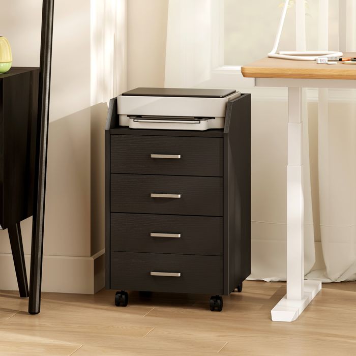 Caisson de bureau rangement sur roulettes 4 tiroirs coulissants en bois 40 x 36 x 65 cm noir