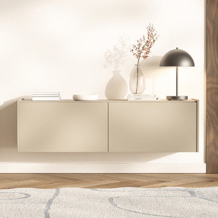 Meuble TV mural ou posé – MAGRO – Gris cachemire – 140 cm