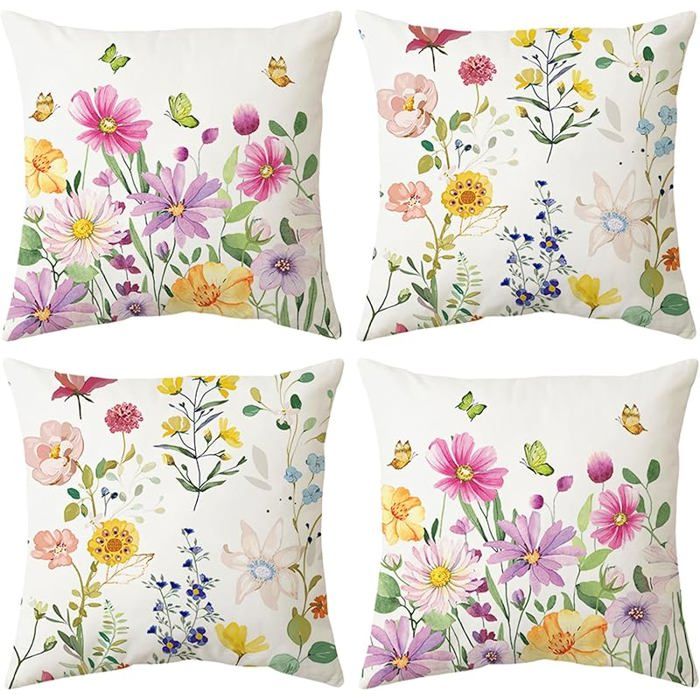 Housse de Coussin 45x45 Lot de 4 Housse Coussin en Velours Coussin Canape Decoration Douce pour Chambre Fleur Col HOUSSE DE COUSSIN