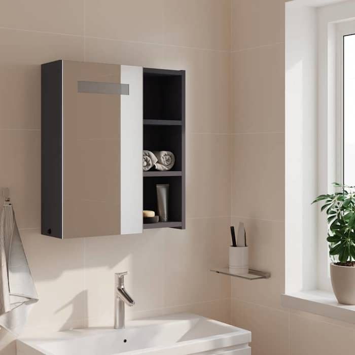 Cabinet/Armoire Miroir - NANAS - avec stockage - Meuble de salle de bain à miroir avec LED gris 45x13x52cm 4564388116437