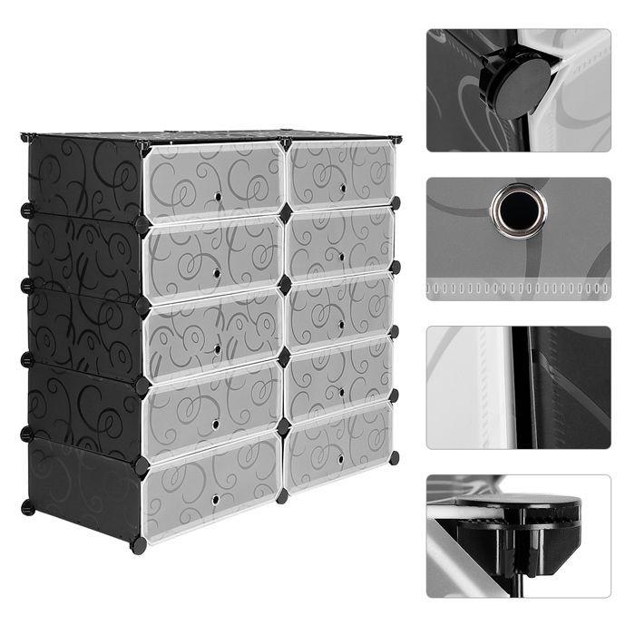 KEDIA rganiseur de Rangement cubique avec Portes étagères cubiques Armoire de Placard bibliothèque modulaire en Plastique noir