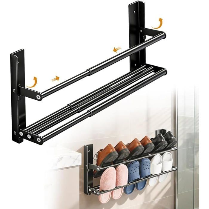 Étagère à Chaussures 2 ux en Métal Extensible de 37-67 cm Porte-Chaussures étroit Mural Étagère Chaussures Gn de