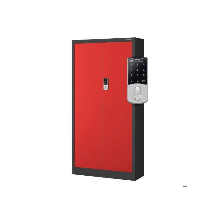 Armoire de bureau métallique à serrure à combinaison anthracite et rouge : DANIEL 900 x 1850 x 400 mm