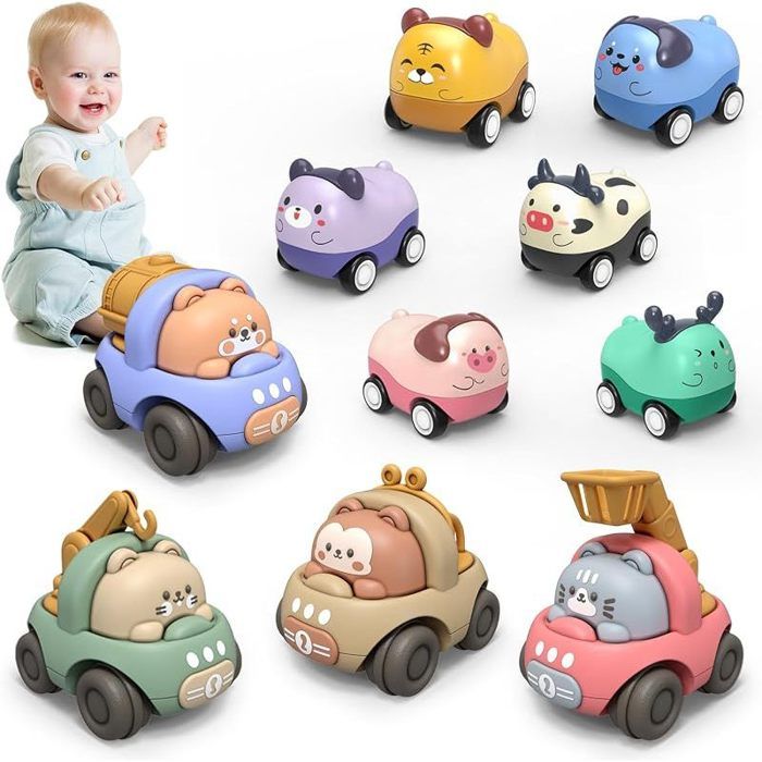 Voiture Bebe 1 an 10 Pièces Jouets Friction Véhicules Animaux Pull Back Voiture Petite Voitures Enfant 1 2 3 Ans Éducation