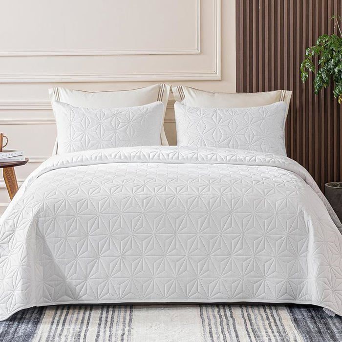 Couvre-Lit 260x280 cm avec 2 Taies d oreiller Dessus de Lit Gaufré Doux Léger avec Motif 260 x 280 cm Blanc